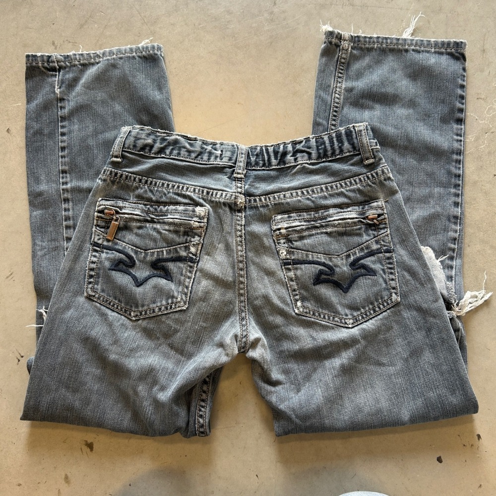 Route 66 Distressed Relaxed Straight Leg Jeans Faded Blue 26x27 Knee Holes